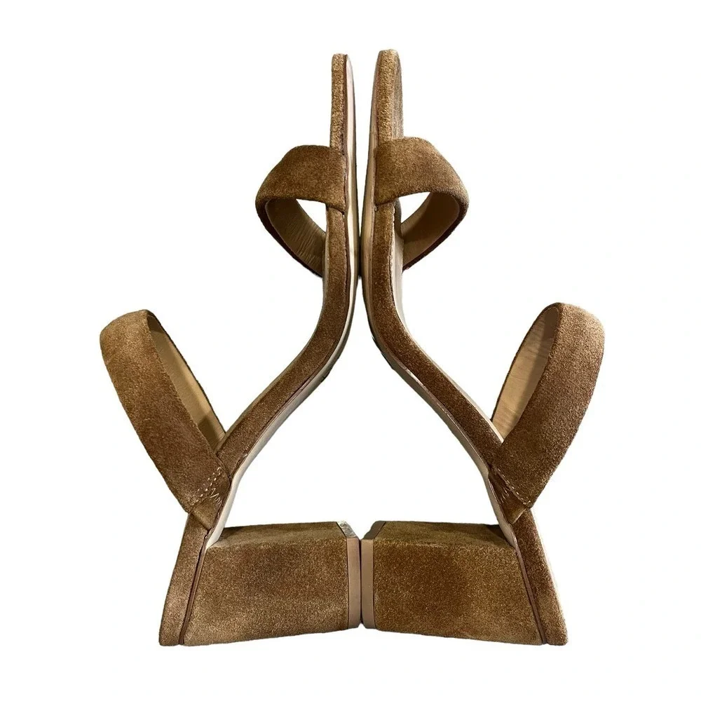 Soludos Ines Suede Open Toe Block Heel Sandals Walnut Brown Size 8.5